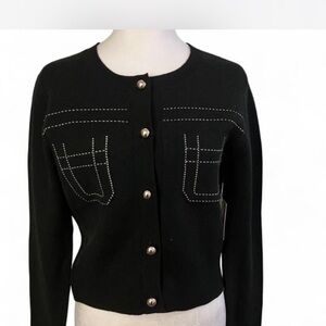 Ellen Tracy Black Cardigan with Metallic Button